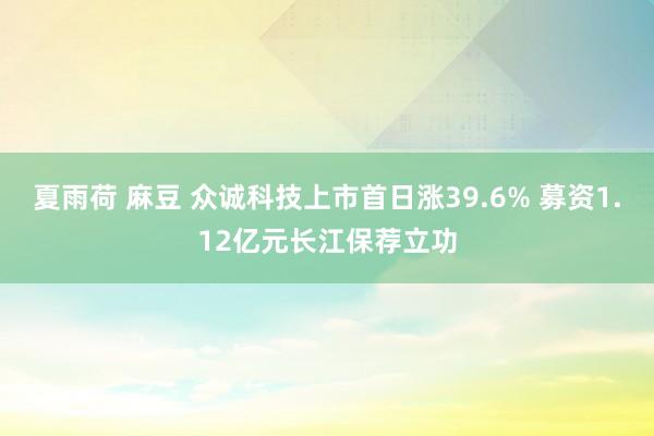 夏雨荷 麻豆 众诚科技上市首日涨39.6% 募资1.12亿元长江保荐立功